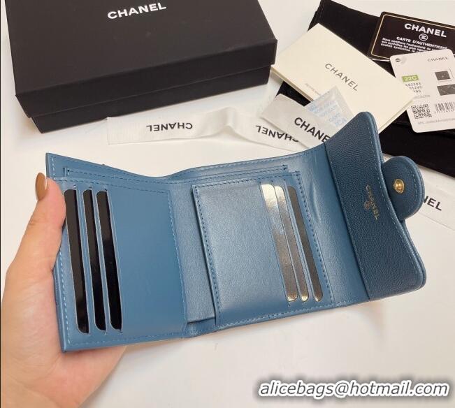 Good Quality Chanel Grained Calfskin Card Holder Wallet 82288 Denim Blue 2025