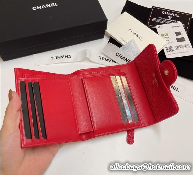 Best Price Chanel Grained Calfskin Card Holder Wallet 82288 Red 2025