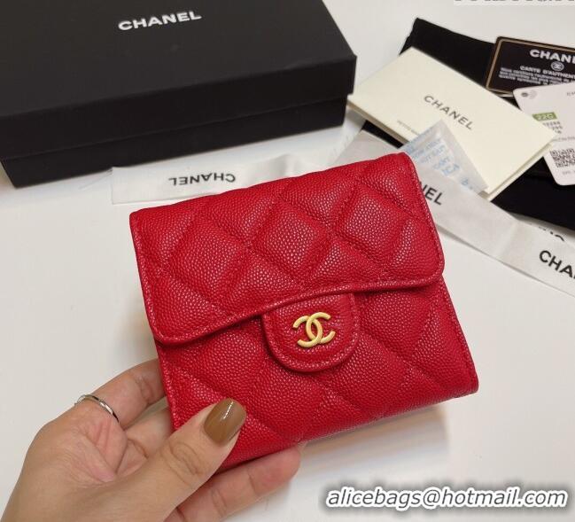 Best Price Chanel Grained Calfskin Card Holder Wallet 82288 Red 2025