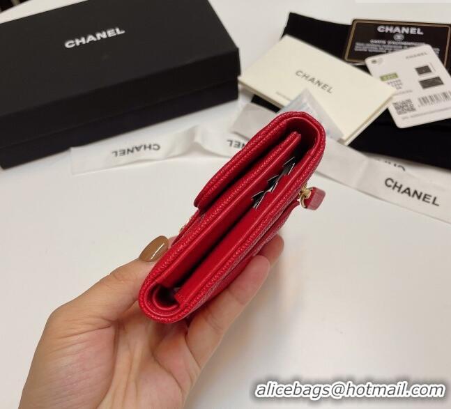 Best Price Chanel Grained Calfskin Card Holder Wallet 82288 Red 2025