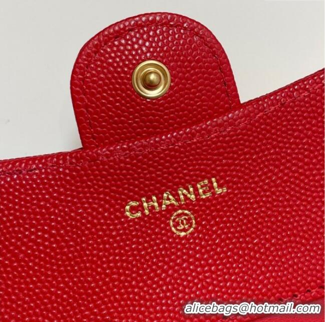 Best Price Chanel Grained Calfskin Card Holder Wallet 82288 Red 2025