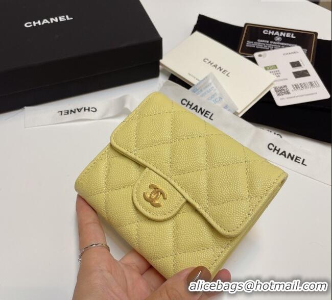 Spot Bulk Chanel Grained Calfskin Card Holder Wallet 82288 Yellow 2025