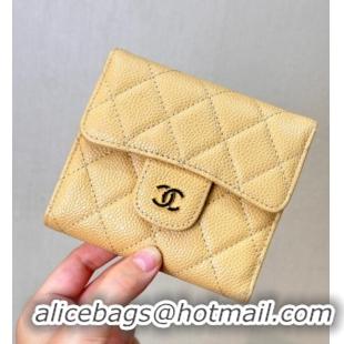 High Quality Chanel Grained Calfskin Card Holder Wallet 82288 Yellow 2025