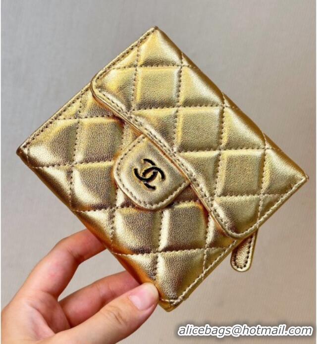 Top Grade Chanel Lambskin Card Holder Wallet 82288 Gold-Tone 2025