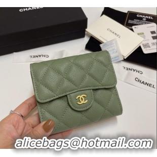 Luxury Cheap Chanel Grained Calfskin Card Holder Wallet 82288 Green 2025