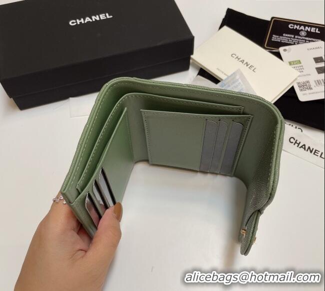 Luxury Cheap Chanel Grained Calfskin Card Holder Wallet 82288 Green 2025