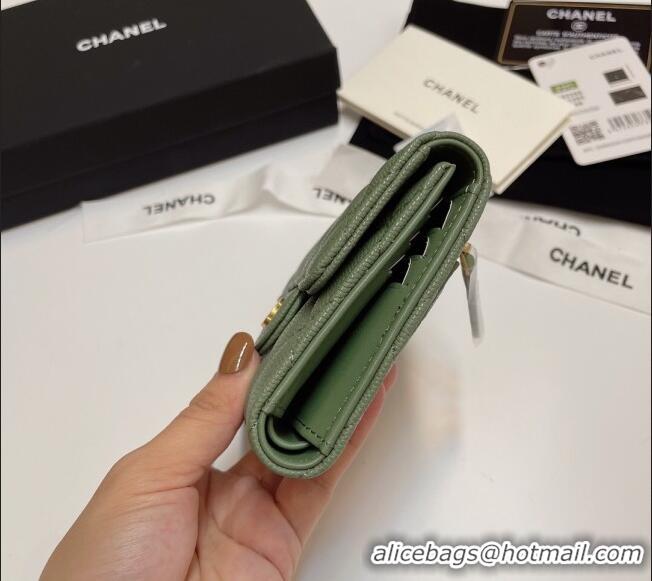 Luxury Cheap Chanel Grained Calfskin Card Holder Wallet 82288 Green 2025