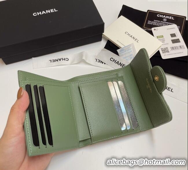 Luxury Cheap Chanel Grained Calfskin Card Holder Wallet 82288 Green 2025