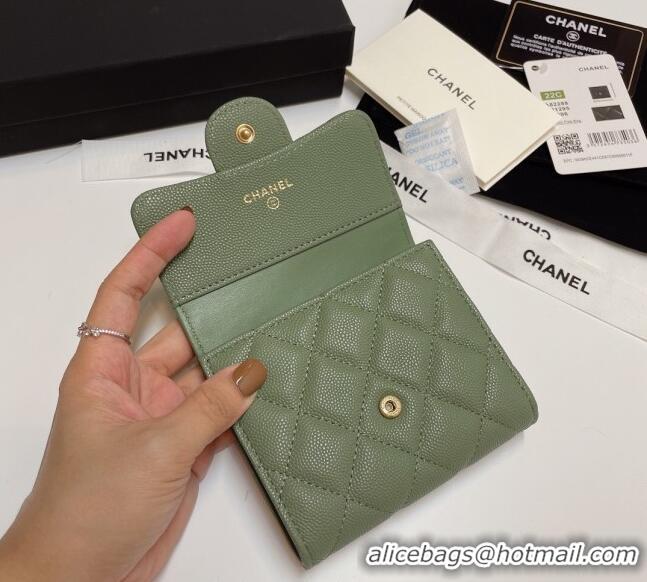 Luxury Cheap Chanel Grained Calfskin Card Holder Wallet 82288 Green 2025