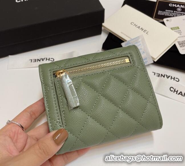 Luxury Cheap Chanel Grained Calfskin Card Holder Wallet 82288 Green 2025