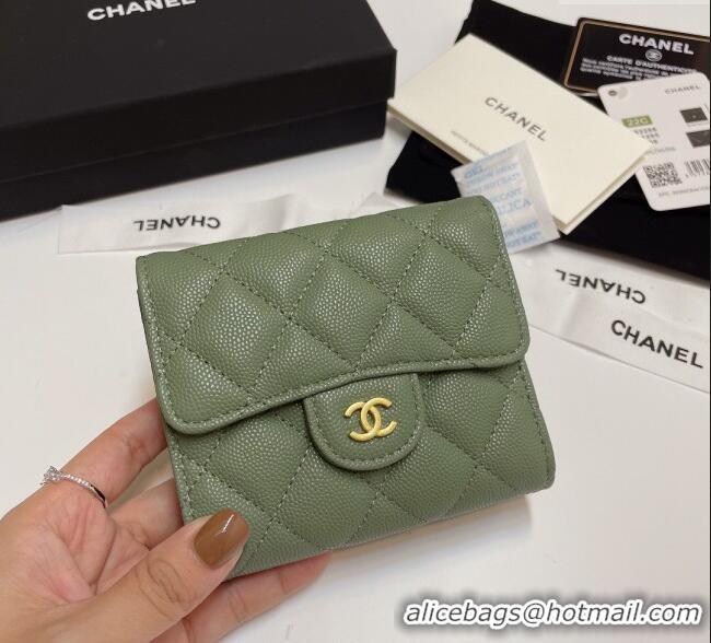 Luxury Cheap Chanel Grained Calfskin Card Holder Wallet 82288 Green 2025