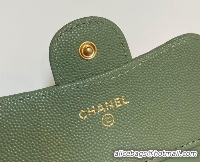 Luxury Cheap Chanel Grained Calfskin Card Holder Wallet 82288 Green 2025