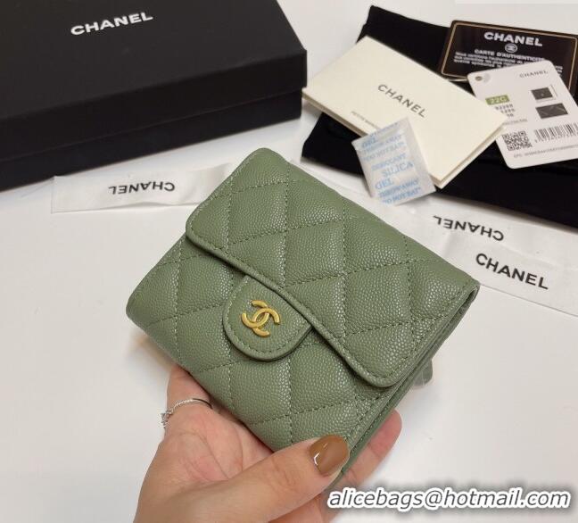 Luxury Cheap Chanel Grained Calfskin Card Holder Wallet 82288 Green 2025