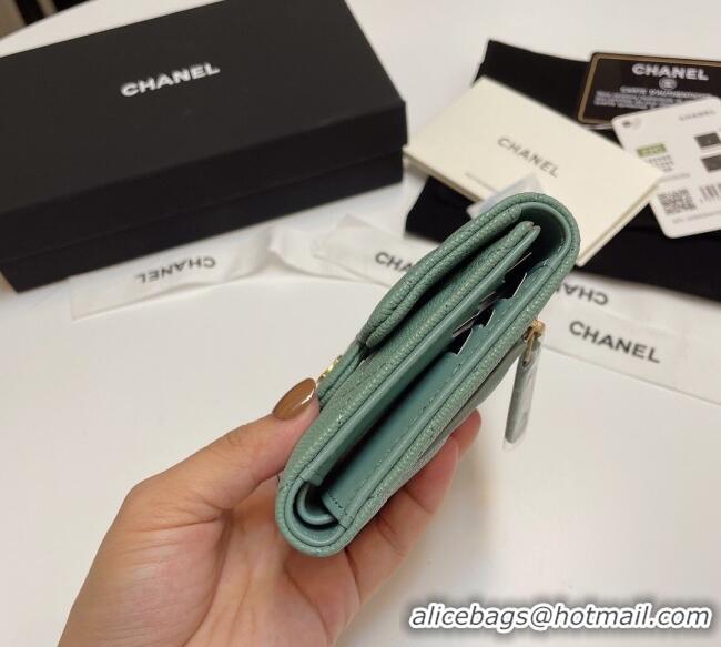 Unique Discount Chanel Grained Calfskin Card Holder Wallet 82288 Light Green 2025