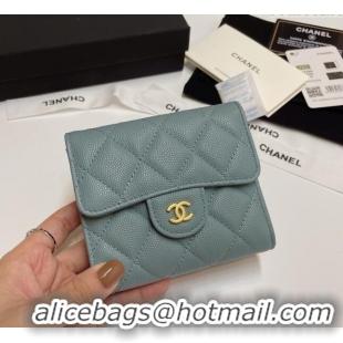 Good Looking Chanel Grained Calfskin Card Holder Wallet 82288 Blue Grey 2025