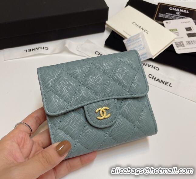 Good Looking Chanel Grained Calfskin Card Holder Wallet 82288 Blue Grey 2025