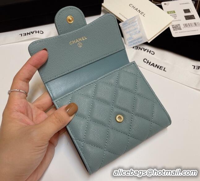 Good Looking Chanel Grained Calfskin Card Holder Wallet 82288 Blue Grey 2025