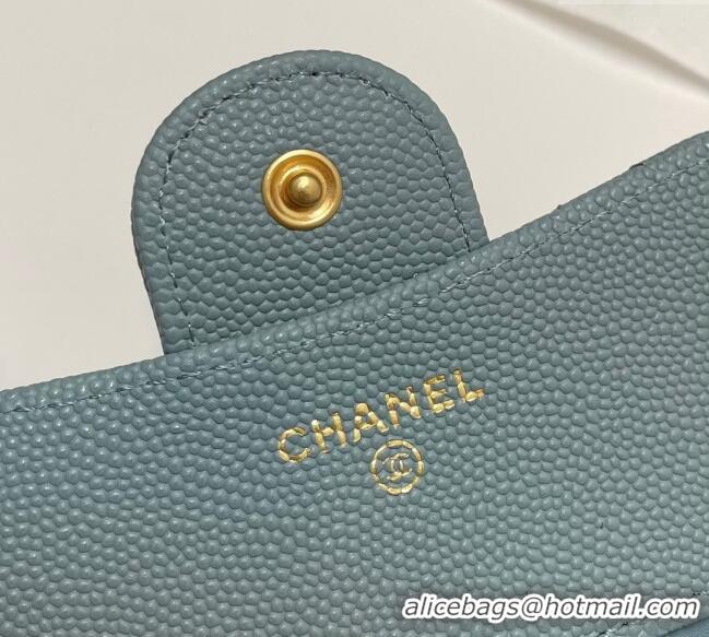 Good Looking Chanel Grained Calfskin Card Holder Wallet 82288 Blue Grey 2025