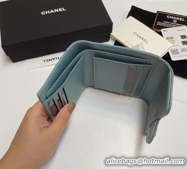 Good Looking Chanel Grained Calfskin Card Holder Wallet 82288 Blue Grey 2025