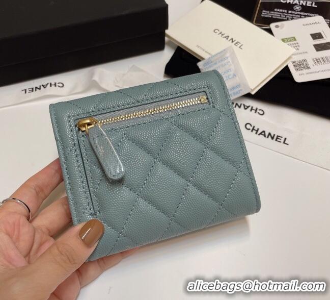 Good Looking Chanel Grained Calfskin Card Holder Wallet 82288 Blue Grey 2025