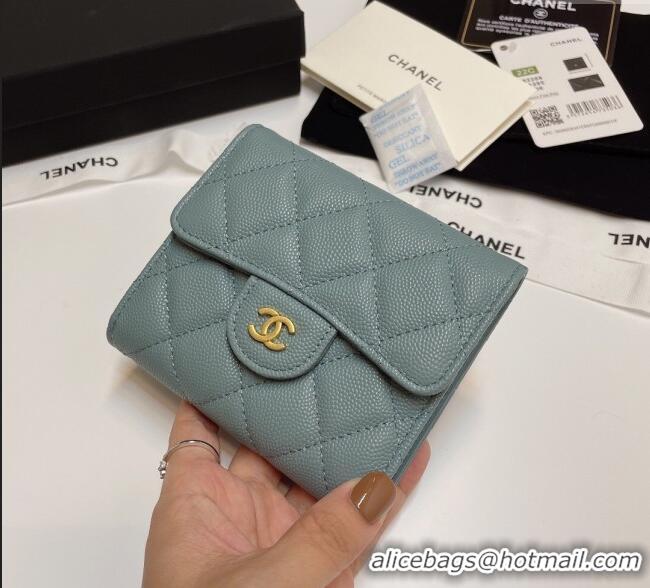 Good Looking Chanel Grained Calfskin Card Holder Wallet 82288 Blue Grey 2025