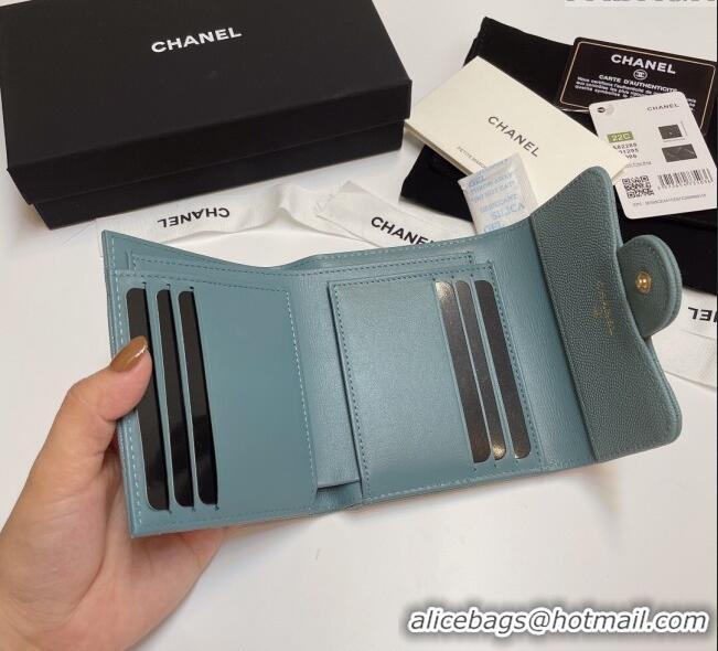 Good Looking Chanel Grained Calfskin Card Holder Wallet 82288 Blue Grey 2025