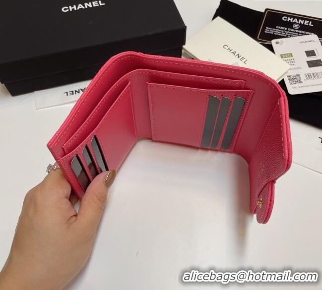 New Fashion Chanel Grained Calfskin Card Holder Wallet 82288 Dark Pink 2025