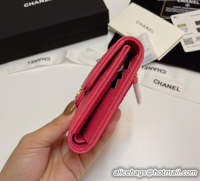 New Fashion Chanel Grained Calfskin Card Holder Wallet 82288 Dark Pink 2025