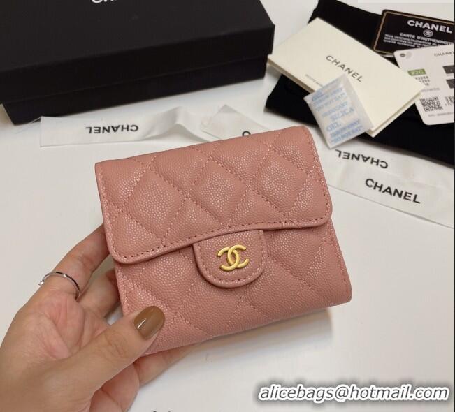 Luxury Cheap Chanel Grained Calfskin Card Holder Wallet 82288 Light Pink 2025