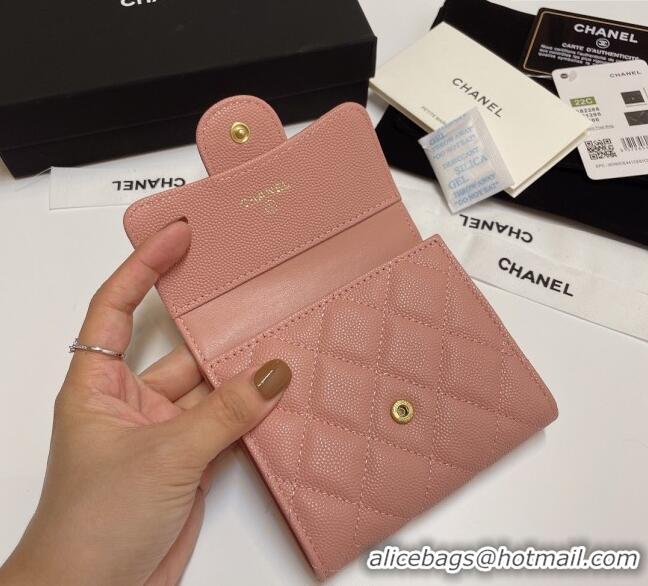 Luxury Cheap Chanel Grained Calfskin Card Holder Wallet 82288 Light Pink 2025