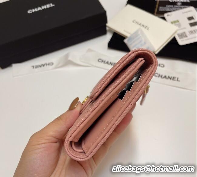 Luxury Cheap Chanel Grained Calfskin Card Holder Wallet 82288 Light Pink 2025