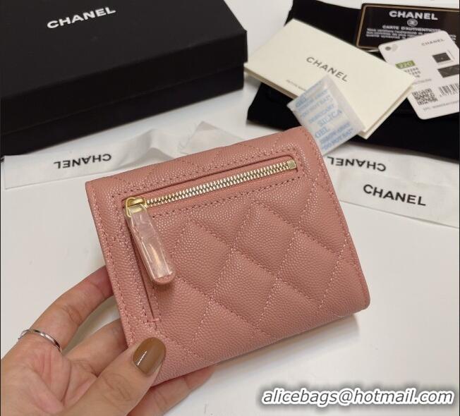 Luxury Cheap Chanel Grained Calfskin Card Holder Wallet 82288 Light Pink 2025