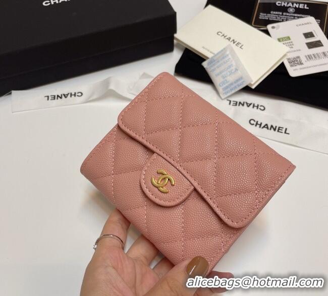 Luxury Cheap Chanel Grained Calfskin Card Holder Wallet 82288 Light Pink 2025