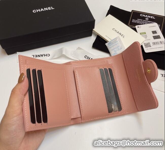 Luxury Cheap Chanel Grained Calfskin Card Holder Wallet 82288 Light Pink 2025