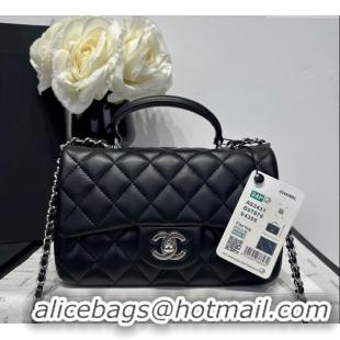 Shop Discount Chanel Coco Lambskin Mini Flap Bag with Top Handle AS2431 Black/Silver 2025