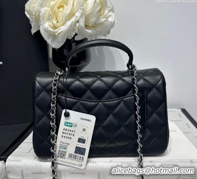 Shop Discount Chanel Coco Lambskin Mini Flap Bag with Top Handle AS2431 Black/Silver 2025