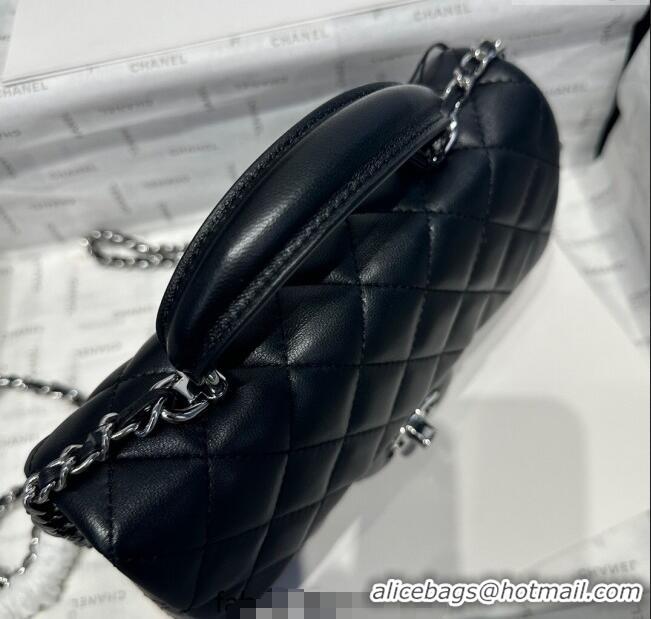 Shop Discount Chanel Coco Lambskin Mini Flap Bag with Top Handle AS2431 Black/Silver 2025