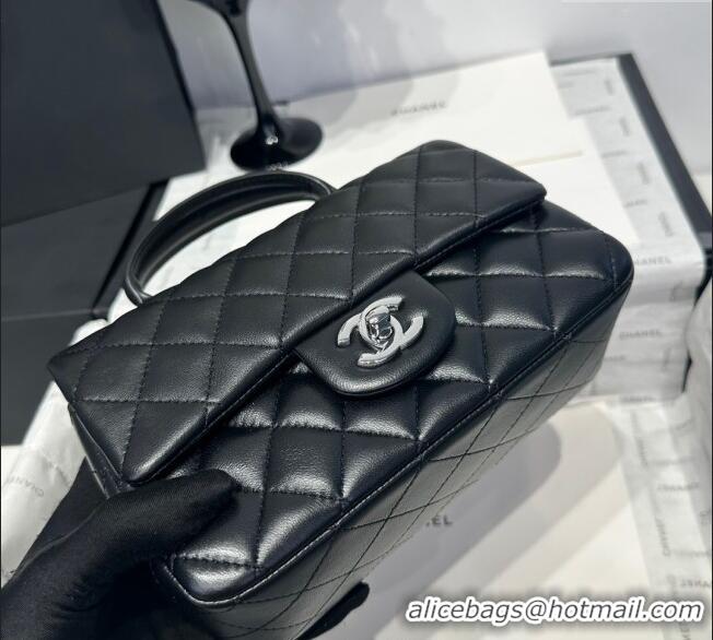 Shop Discount Chanel Coco Lambskin Mini Flap Bag with Top Handle AS2431 Black/Silver 2025