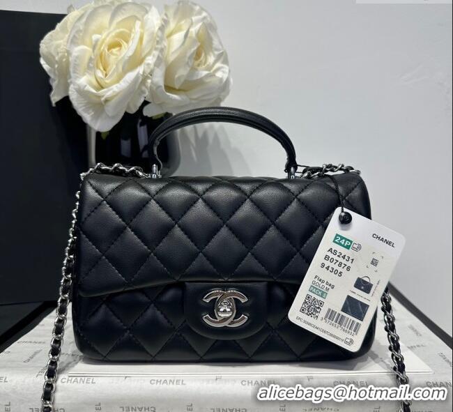 Shop Discount Chanel Coco Lambskin Mini Flap Bag with Top Handle AS2431 Black/Silver 2025