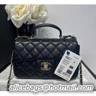 Shop Crafted Chanel Coco Lambskin Mini Flap Bag with Top Handle AS2431 Black/Gold 2025