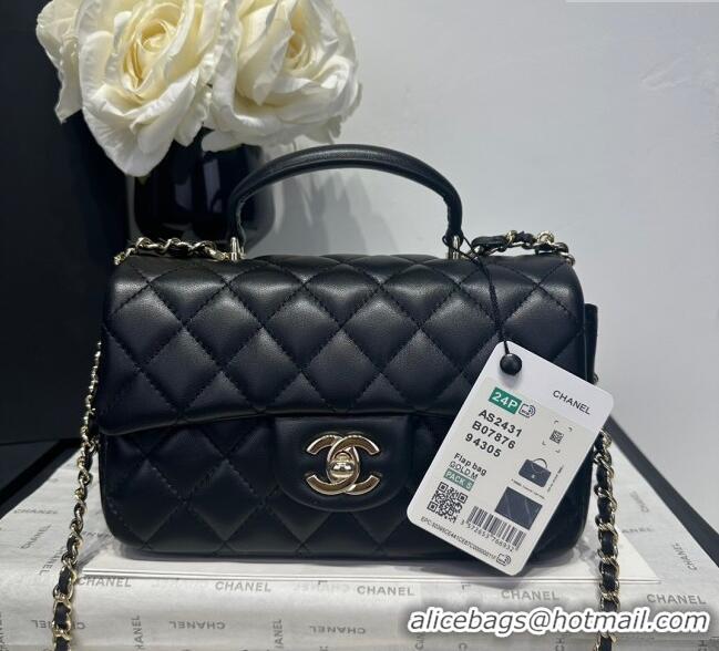 Shop Crafted Chanel Coco Lambskin Mini Flap Bag with Top Handle AS2431 Black/Gold 2025