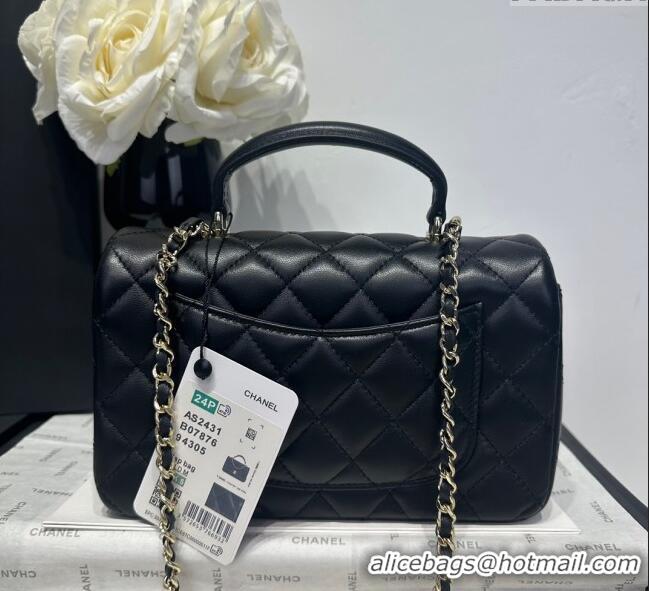 Shop Crafted Chanel Coco Lambskin Mini Flap Bag with Top Handle AS2431 Black/Gold 2025