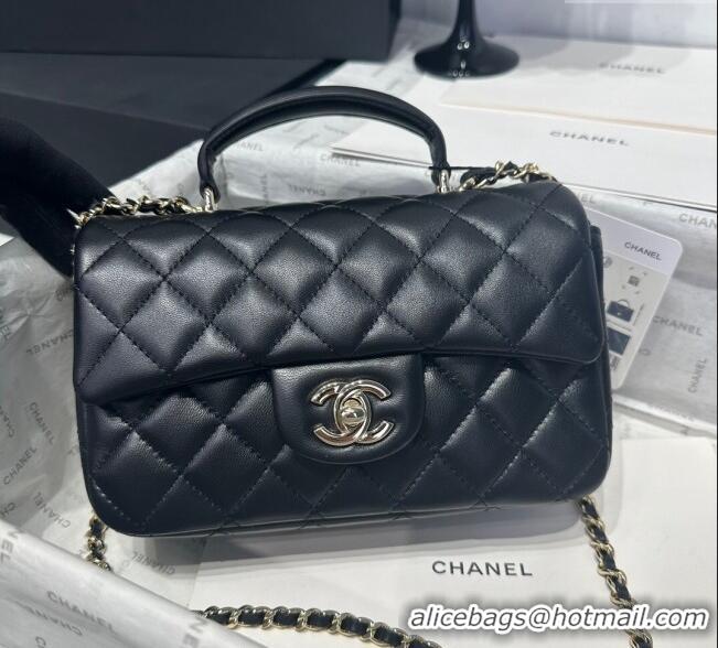 Shop Crafted Chanel Coco Lambskin Mini Flap Bag with Top Handle AS2431 Black/Gold 2025