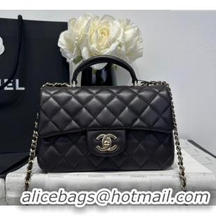 Well Crafted Chanel Coco Lambskin Mini Flap Bag with Top Handle AS2431 Dark Chocolate 2025