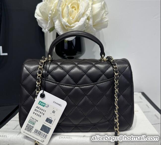 Well Crafted Chanel Coco Lambskin Mini Flap Bag with Top Handle AS2431 Dark Chocolate 2025