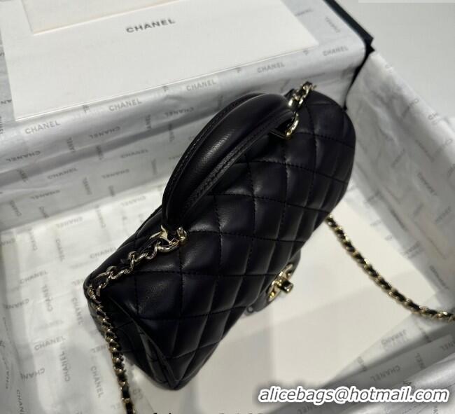 Well Crafted Chanel Coco Lambskin Mini Flap Bag with Top Handle AS2431 Dark Chocolate 2025