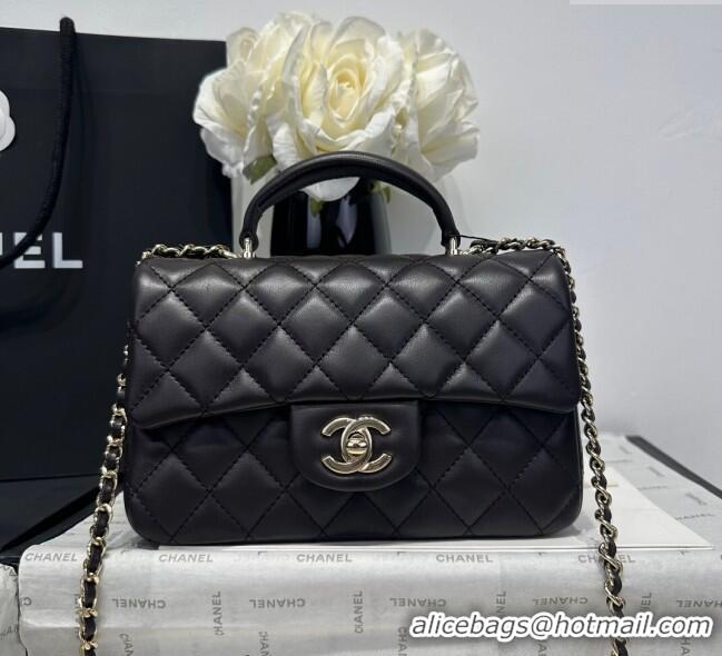 Well Crafted Chanel Coco Lambskin Mini Flap Bag with Top Handle AS2431 Dark Chocolate 2025