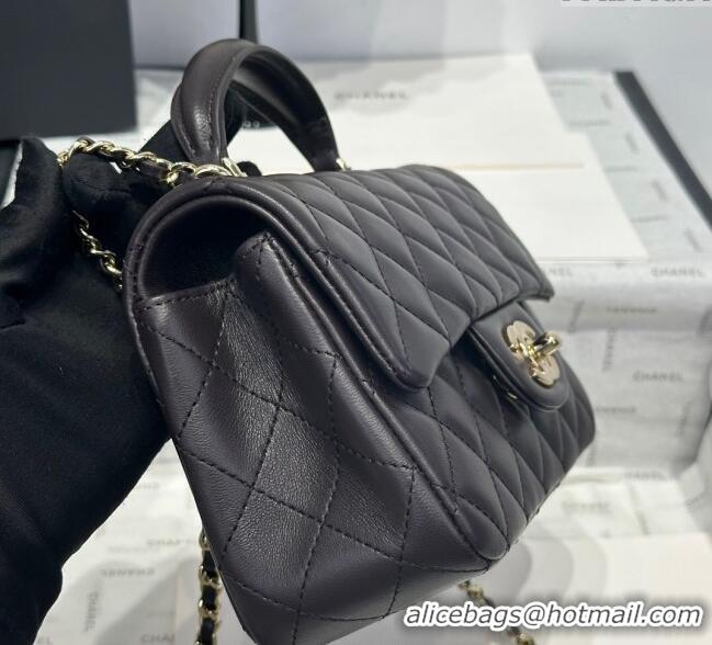 Well Crafted Chanel Coco Lambskin Mini Flap Bag with Top Handle AS2431 Dark Chocolate 2025