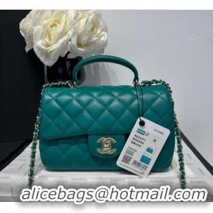 Good Looking Chanel Coco Lambskin Mini Flap Bag with Top Handle AS2431 Dark Green 2025