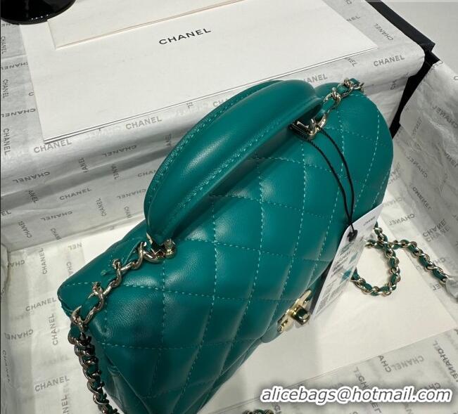 Good Looking Chanel Coco Lambskin Mini Flap Bag with Top Handle AS2431 Dark Green 2025